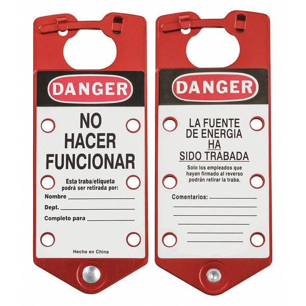 Lockout Hasp, Red, Aluminum, 7-1/2