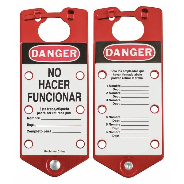 Lockout Hasp, Red, Aluminum, 7-1/2