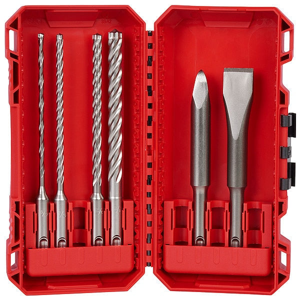 6 pc. 4-Cutter MX4 SDS-Plus Rotary Hammer Drill Bit and Chisel Set