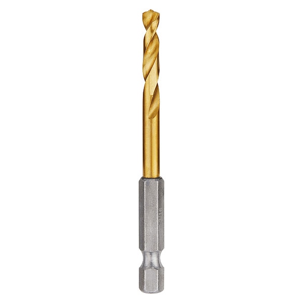 SHOCKWAVE Hex Shank Drill Bit, 3/16 in, Drill Bit Point Angle 135 Deg, High Speed Steel