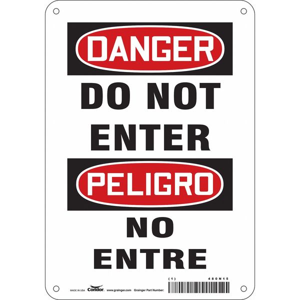 Safety Sign, 10 in Height, 7 in Width, Aluminum, Horizontal Rectangle, English, Spanish