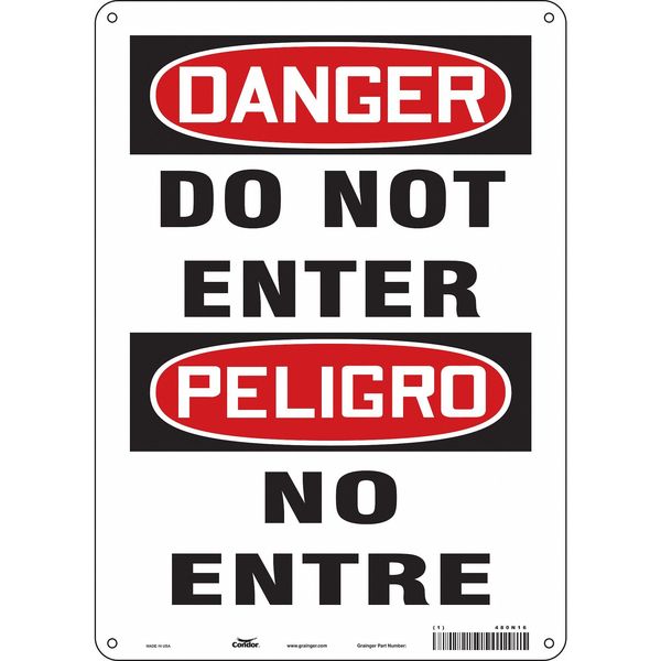 Safety Sign, 14 in Height, 10 in Width, Aluminum, Vertical Rectangle, English, Spanish