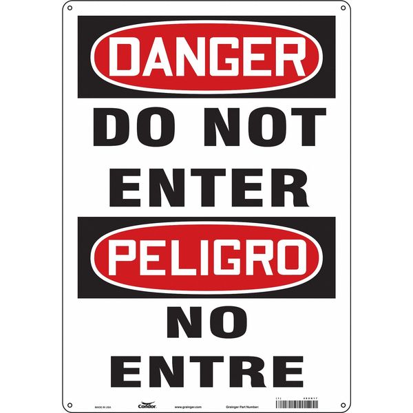 Safety Sign, 20 in Height, 14 in Width, Aluminum, Vertical Rectangle, English, Spanish