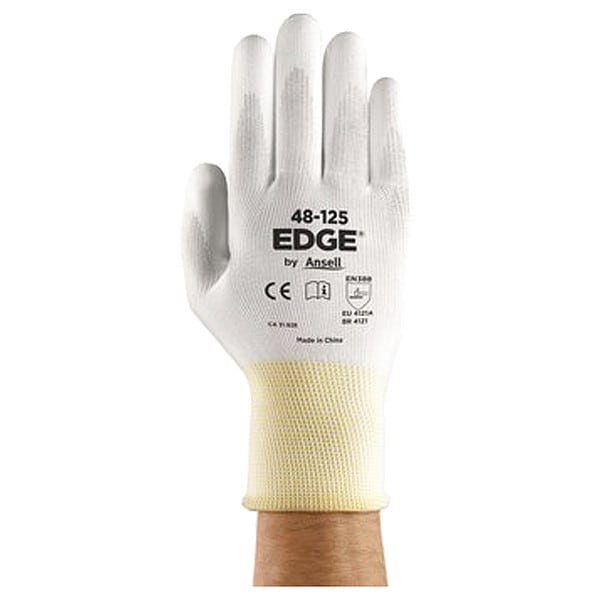 Polyurethane Coated Gloves, Palm Coverage, White, 8, PR