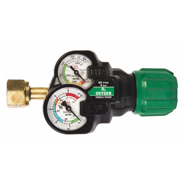 Gas Regulator, Single Stage, CGA-540, 5 to 125 psi, Use With: Oxygen