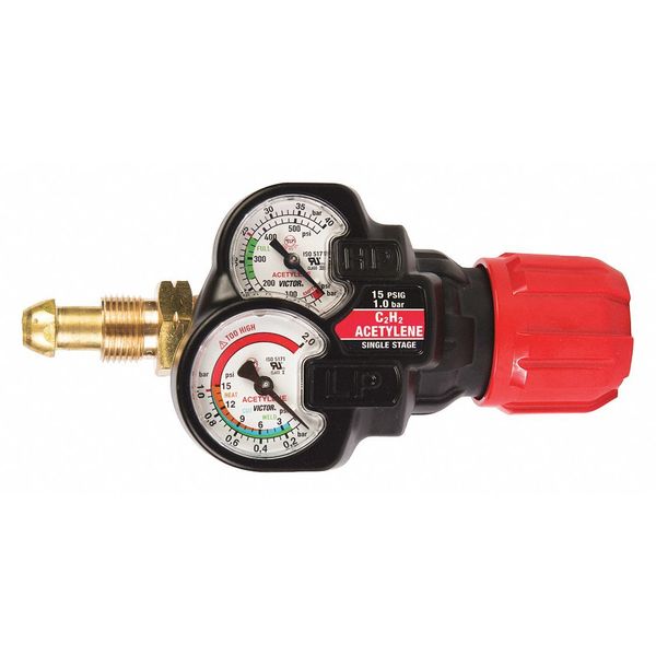 Gas Regulator, Single Stage, CGA-510, 2 to 15 psi, Use With: Acetylene