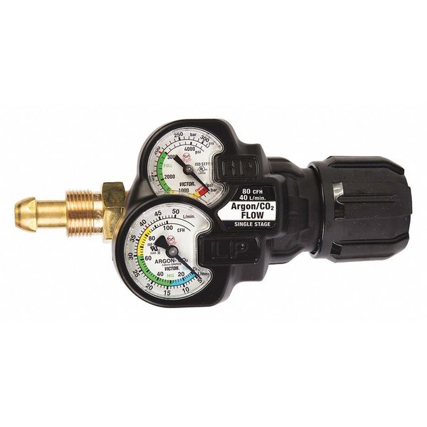 Gas Regulator, Single Stage, CGA 580, 0 to 40 psi, Use With: Argon
