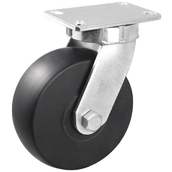 Plate Caster, 3000 lb. Ld Rating, Bk Wheel