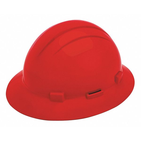 Full Brim Hard Hat, Type 1, Class E, Ratchet (4-Point), Red