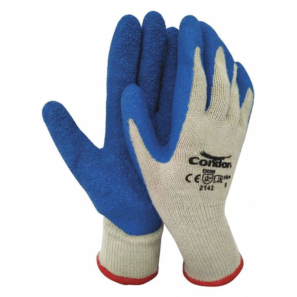 Natural Rubber Latex Coated Gloves, Palm Coverage, Blue/Beige, S, PR
