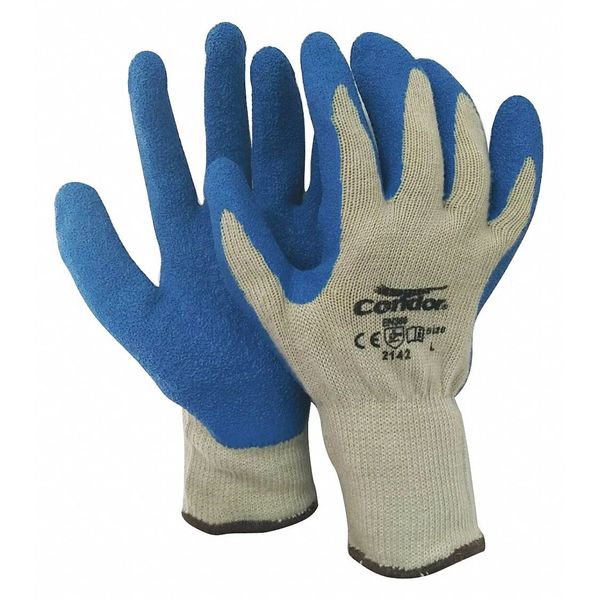 Natural Rubber Latex Coated Gloves, Palm Coverage, Blue/Beige, L, PR