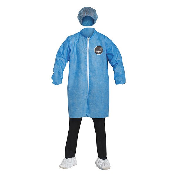 Disposable Lab Coat, L, Blue, PK30
