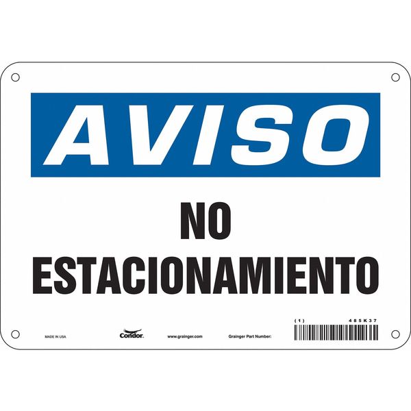 No Parking Sign, 7 in Height, 10 in Width, Aluminum, Horizontal Rectangle, Spanish
