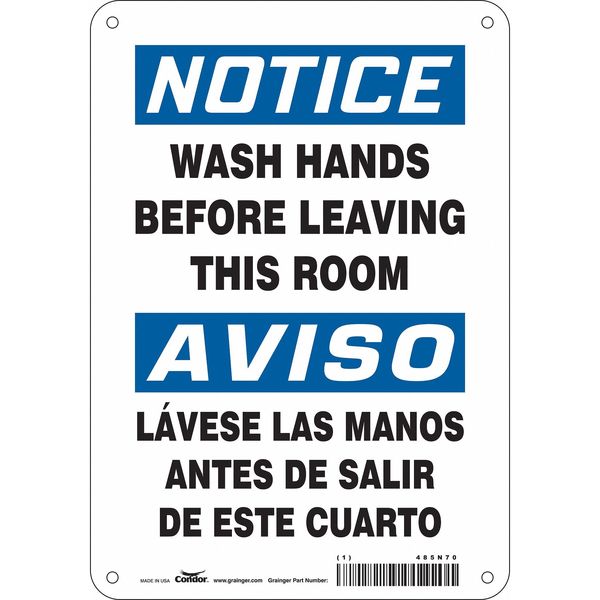 Safety Sign, 10 in Height, 7 in Width, Aluminum, Horizontal Rectangle, English, Spanish, 485N70