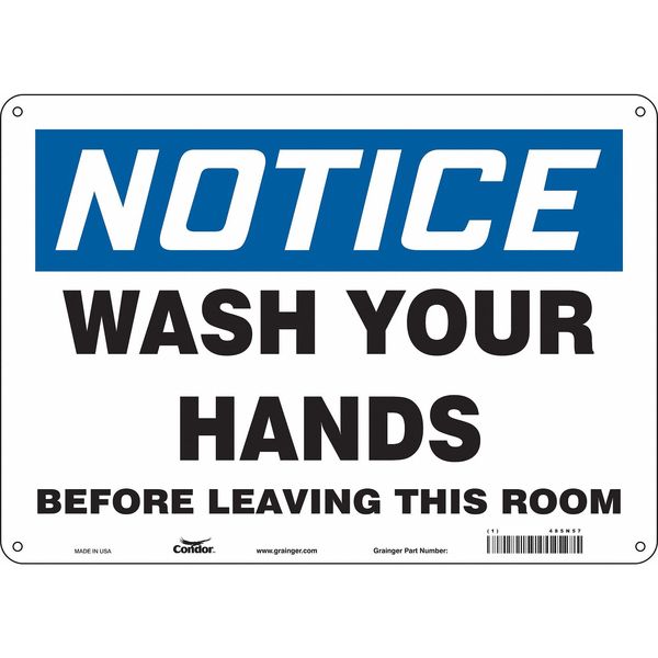 Safety Sign, 10 in Height, 14 in Width, Aluminum, Horizontal Rectangle, English, 485N57