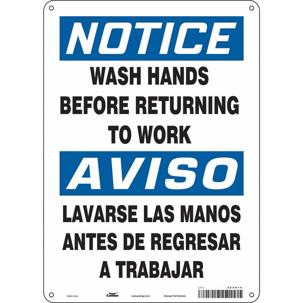 Safety Sign, 14 in Height, 10 in Width, Aluminum, Vertical Rectangle, English, Spanish, 485P14