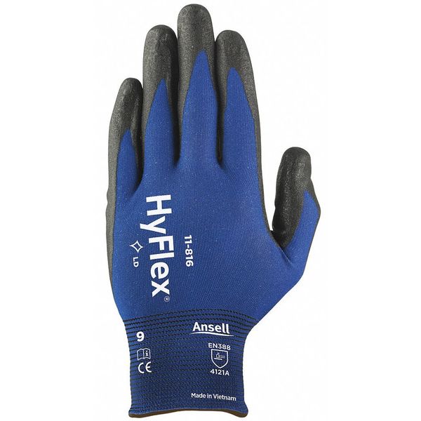 Foam Nitrile Coated Gloves, Palm Coverage, Black/Blue, 11, PR
