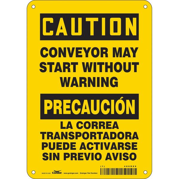 Safety Sign, 10 in Height, 7 in Width, Aluminum, Horizontal Rectangle, English, Spanish, 486R89