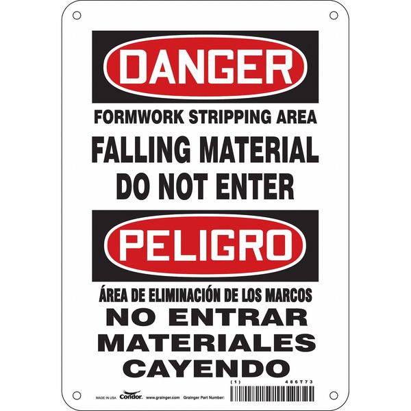 Safety Sign, 10 in Height, 7 in Width, Aluminum, Horizontal Rectangle, English, Spanish, 486T73