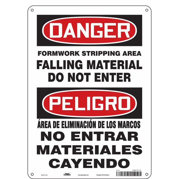 Safety Sign, 14 in Height, 10 in Width, Aluminum, Vertical Rectangle, English, Spanish, 486T74