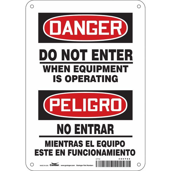 Safety Sign, 10 in Height, 7 in Width, Aluminum, Horizontal Rectangle, English, Spanish, 486T60