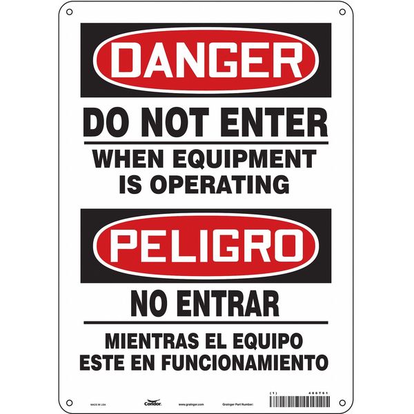 Safety Sign, 14 in Height, 10 in Width, Aluminum, Vertical Rectangle, English, Spanish, 486T61