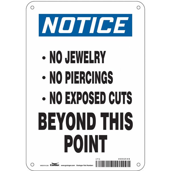 Safety Sign, 10 in Height, 7 in Width, Aluminum, Horizontal Rectangle, English, 486Z46