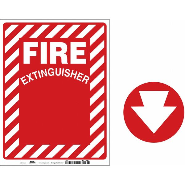 Fire Extinguisher Sign, 12 in Height, 9 in Width, Aluminum, Rectangle, English