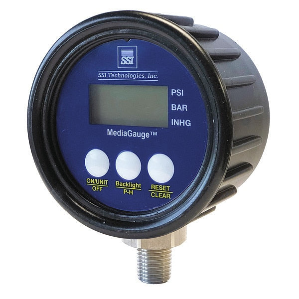 Digital Vacuum Gauge, -30 to 0 in Hg, 1/4 in MNPT, Black
