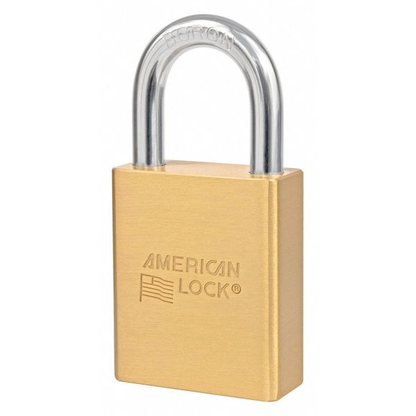 Padlock, Keyed Different, Standard Shackle, Rectangular Brass Body, Boron Shackle, 7/8 in W