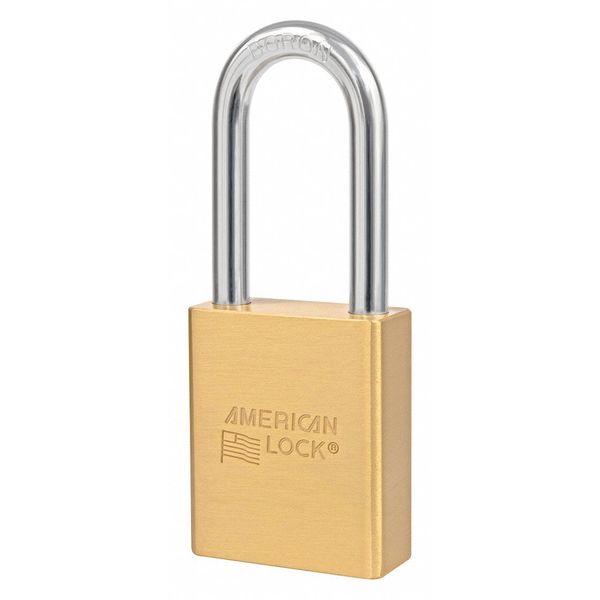 Padlock, Keyed Different, Long Shackle, Rectangular Brass Body, Boron Shackle, 7/8 in W