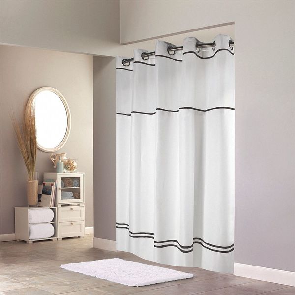 Shower Curtain, Polyester, White, Black, 71