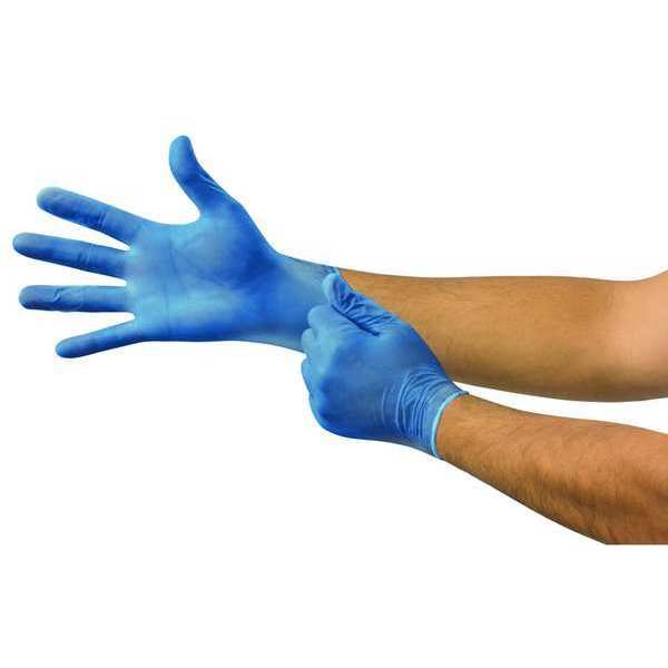 Disposable Gloves, Vinyl, Powder Free, Blue, L, 100 PK