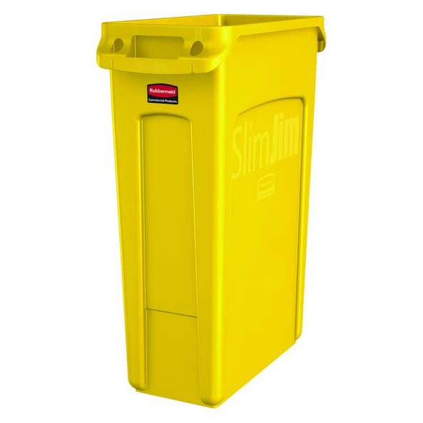 23 gal Rectangular Trash Can, Yellow, 11 in Dia, None, Plastic