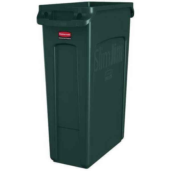 23 gal Rectangular Trash Can, Green, 11 in Dia, None, High Quality Resin Blend