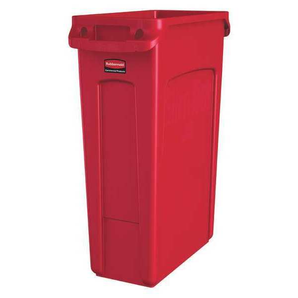 23 gal Rectangular Trash Can, Red, 11 in Dia, None, High Quality Resin Blend