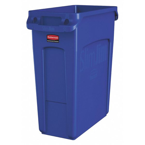 16 gal Rectangular Trash Can, Blue, 11 in Dia, None, High Quality Resin Blend