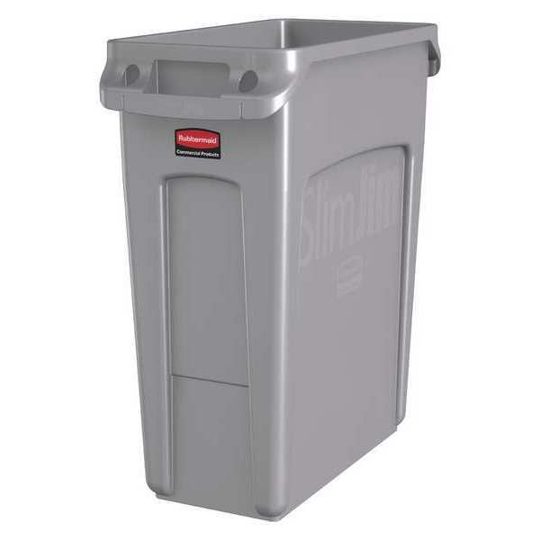 16 gal Rectangular Trash Can, Gray, 11 in Dia, None, High Quality Resin Blend