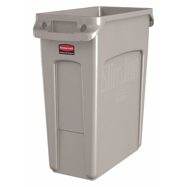 16 gal Rectangular Trash Can, Beige, 11 in Dia, None, High Quality Resin Blend
