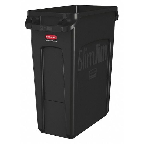 16 gal Rectangular Trash Can, Black, 11 in Dia, None, High Quality Resin Blend