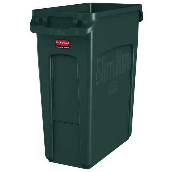16 gal Rectangular Trash Can, Green, 11 in Dia, None, High Quality Resin Blend