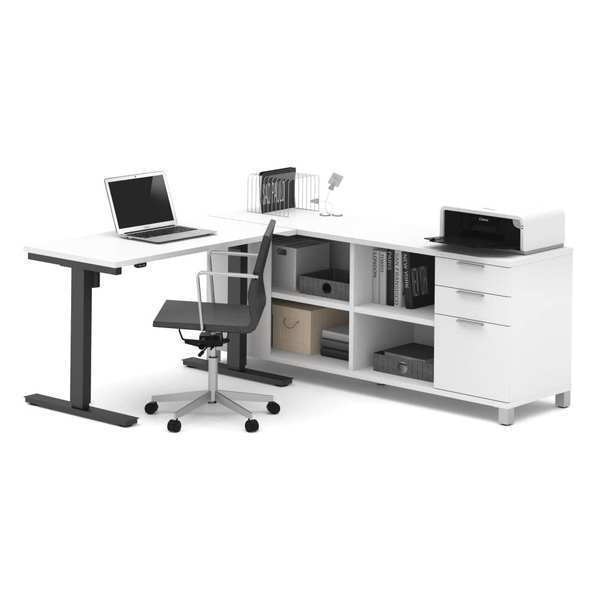 Adjustable Table, 67 7/64 in D, 71 7/64 in W, White, Melamine