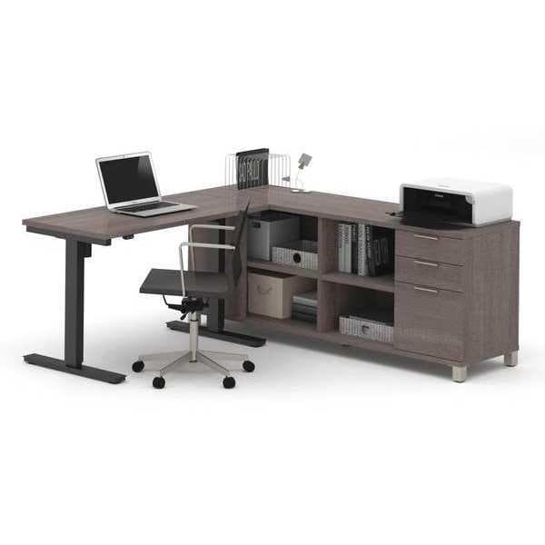 Adjustable Table, 67 7/64 in D, 71 7/64 in W, Bark Gray, Melamine