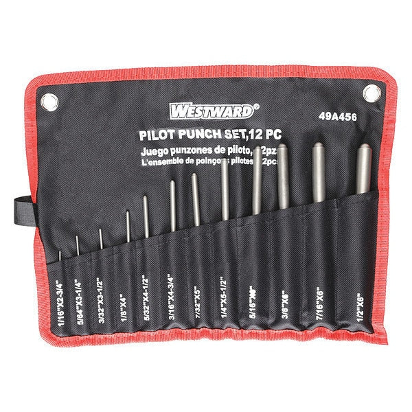 Pilot Punch Set, Alloy Steel, 12 Pc