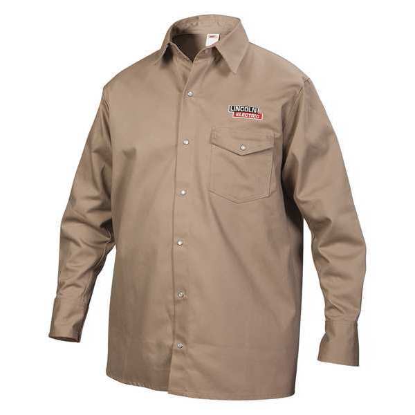 Flame-Resistant Collared Shirt, Khaki, L