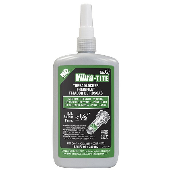 Wicking Threadlocker, VIBRA-TITE 150, Green, Medium Strength, Liquid, 250 mL Bottle
