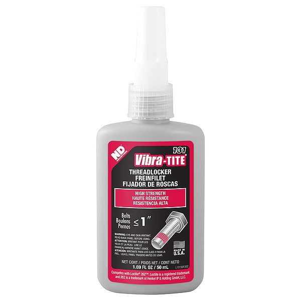 Threadlocker, VIBRA-TITE 131, Red, High Strength, Liquid, 50 mL Bottle