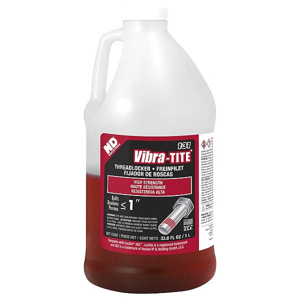 Threadlocker, VIBRA-TITE 131, Red, High Strength, Liquid, 1 L Bottle