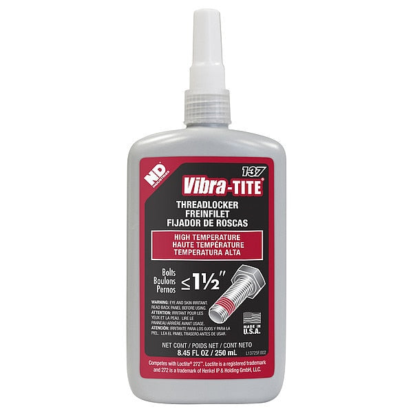Threadlocker, VIBRA-TITE 137, Red, High Strength, Liquid, 250 mL Bottle