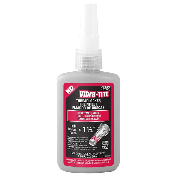 Threadlocker, VIBRA-TITE 137, Red, High Strength, Liquid, 50 mL Bottle